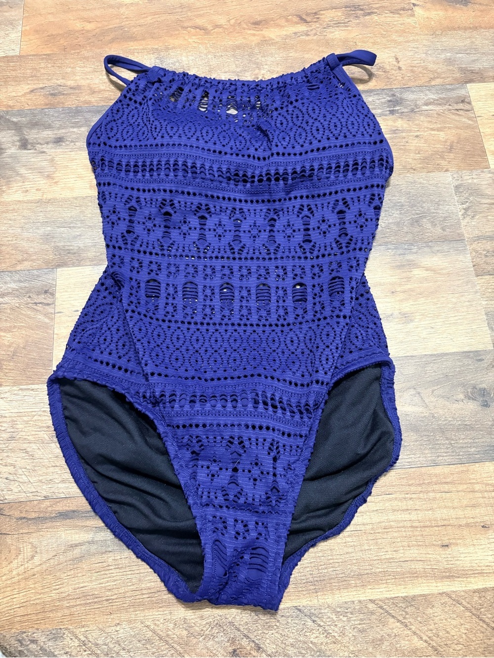 Aqua Green Crochet Lace One Piece Swimsuit Navy Blue Size Small